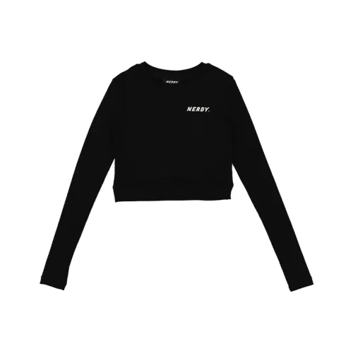 NERDY Длинный рукав Т-рубашка Женская Черная