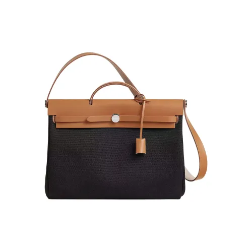 HERMES Herbag Messenger Холст с Hunter Коровья кожа Сумка через плечо Сумка Женская Коричневый Черный