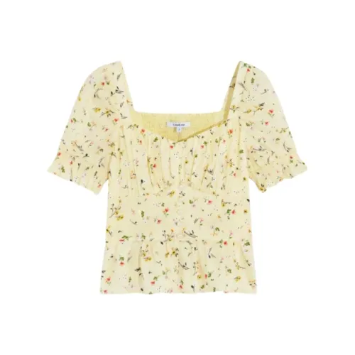 BEBE Буф-рукав Т-рубашка Женская Желтая