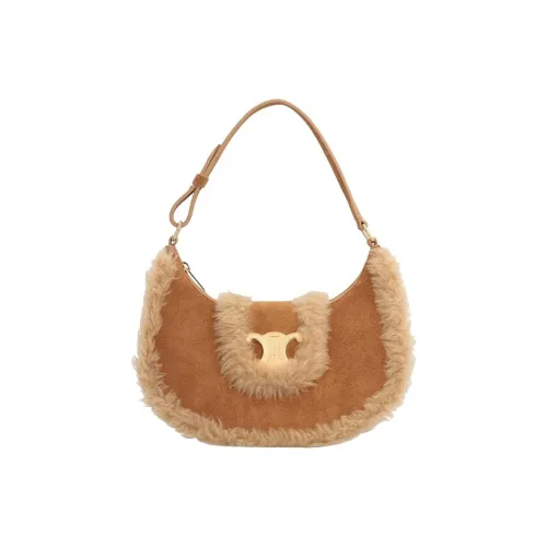 CELINE AVATriomphe Шерпа Телячья кожа Сумка через плечо Женская Коричневая