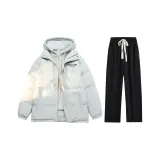 23888 Экрю (Абрикос Шляпа) Утолщенный Пуховик + Черные Флисовые Повседневные Штаны
