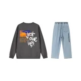 Комплект (Темно-серый топ + светло-синие штаны)