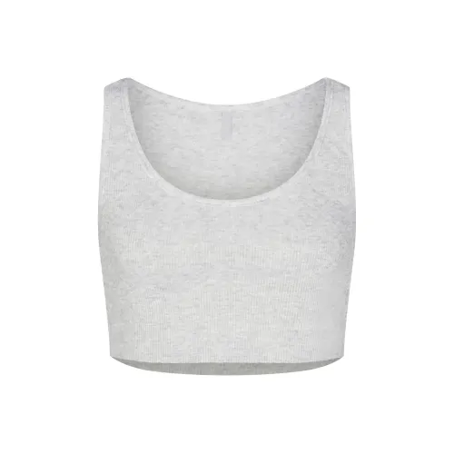 SKIMS THREADBARE Rib Super Cropped Топ Женский Светлый Меланжевый GREY Светлый Фотиния Серый