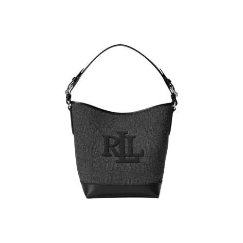 Ralph Lauren Witley Ткань Ведрообразная Сумка Сумка через плечо Сумка среднего размера Женская Черная и Серая