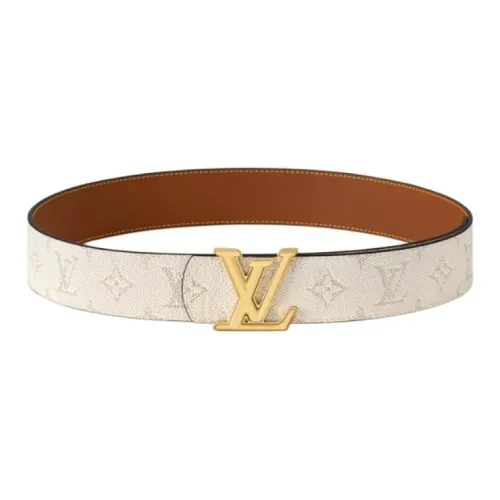 LOUIS VUITTON Кожаные ремни из кожи покрытые холстом мужские бежевые ширина 4 см