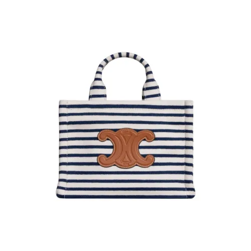 CELINE Cabas Thais Ткань Тоут Сумка Сумка для покупок Сумка на плечо Сумка мини Женская Морской синий и Коричневый