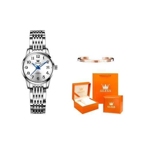 OLEVS Механические часы с ремешком из нержавеющей стали женские с белым циферблатом
