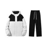 Thickened Set (Белый Черный Топ + Черные Штаны с Флисовой Подкладкой)