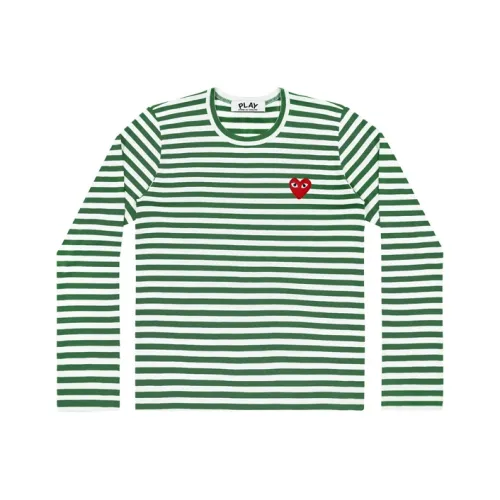 CDG Play T-Shirt Женская Green And White Горизонтальные Полосы