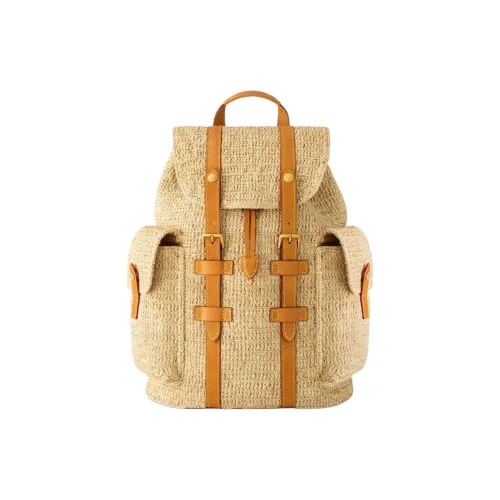 LOUIS VUITTON CHRISTOPHER Рафия Рюкзак Маленький Мужской Бежевый и Коричневый