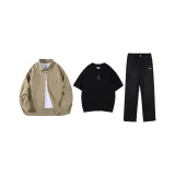 Set (Light Khaki Shirt + Black T-Shirt + Black Jeans)  
Комплект (Светлый Хаки Рубашка + Черный Футболка + Черные Джинсы)