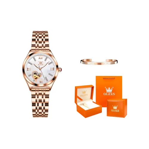 OLEVS Механические часы с ремешком из нержавеющей стали женские с белым циферблатом