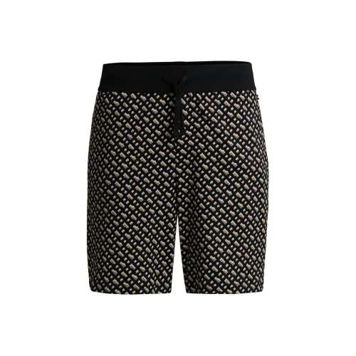 Hugo Boss Interlock хлопок пижамные шорты с монограммой узор повседневные шорты мужской черный