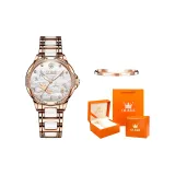 Розовый корпус с белым циферблатом, керамический ремешок, женский [оранжевое сердце, апельсиновая коробка]
