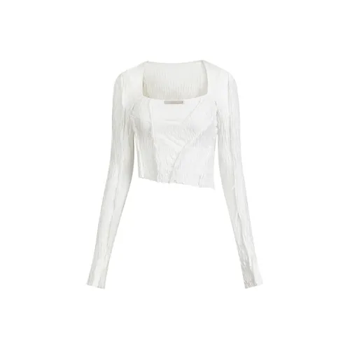 WooHa Длинный рукав T-рубашка Женская белая