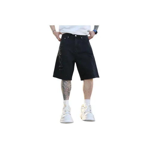 SONGS ALONG Джинсовые шорты Унисекс Черные с рваным эффектом