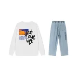 Комплект одежды (Белый топ + Светло-синие штаны)