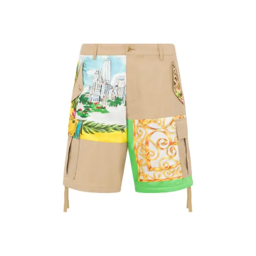 MOSCHINO Шарф С принтом Поплин Бермуды Повседневные Шорты Мужские Светлый Умбра