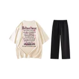 Комплект одежды (Абрикосовая короткая футболка с коротким рукавом + черные штаны)