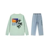 Комплект (Фрукт Зеленый Топ + Светло-Синие Штаны)