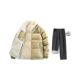 Светлый армейский зеленый хлопковый пуховик + дымчато-серый с флисовой подкладкой джинсовая куртка