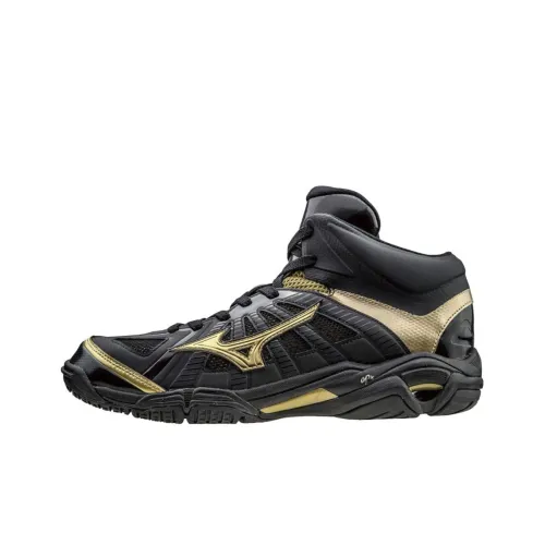 Mizuno Амортизация Износостойкий MID Топ Детские Баскетбольные Кроссовки Черные Подростки