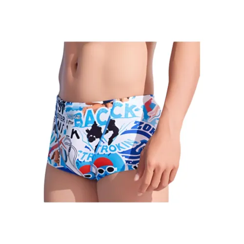 ZOKE Плавки Мужские Синие Белые Swimmer Цветочный Дизайн