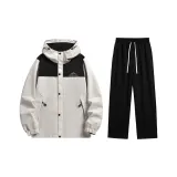 Thickened и Fleece-Lined Set (Хаки Топ + Черные Штаны с Флисовой Подкладкой)