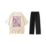 Комплект одежды (Абрикосовая короткая футболка с коротким рукавом + черные штаны)