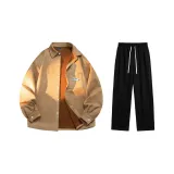 Повседневный комплект (Кофейный топ + Черные повседневные штаны)