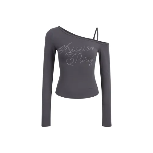 Ariseism Стандартный Дизайн OBLIQUE Длинный Рукав Т-Рубашка Осенняя Новая Тонкая Фитность Топ для Утягивающего Эффекта Женская