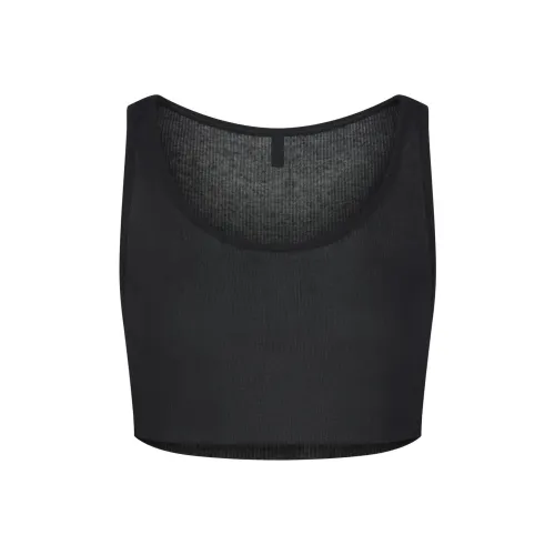 SKIMS THREADBARE Rib Super Cropped Top Women's SOOT Дымчатый Серый