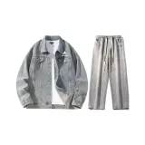 Set (Винтажный синий куртка + светло-синие джинсовые штаны)