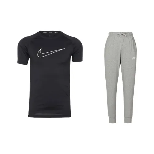 Nike Короткий рукав T-рубашки + Серые спортивные брюки Мужская повседневная спортивная одежда