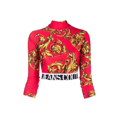 VERSACE JEANS COUTURE SS22 Длинный рукав Т-рубашка Женская Красная