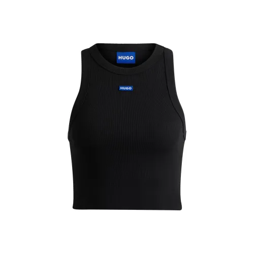 Hugo Boss Эластичный хлопок укороченный топ с логотипом синий этикетка майка женский черный