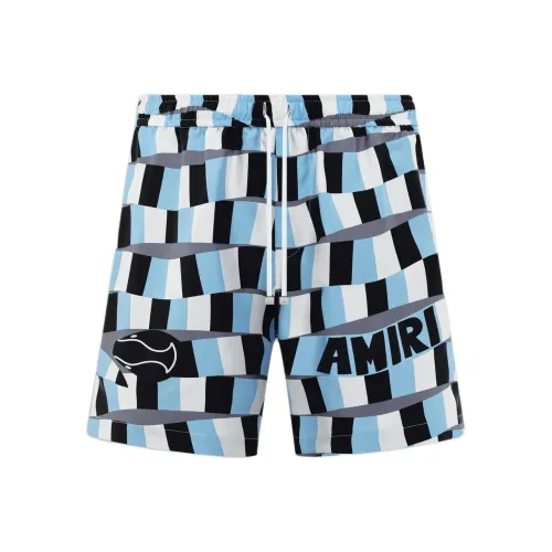 AMIRI Змея Клетка Шелковые Короткие Повседневные Шорты Мужские Air Blue