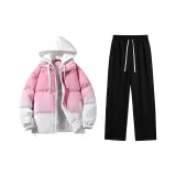 Имитация двухслойности Комплект (Розовый Белый Топ + Черные Штаны)