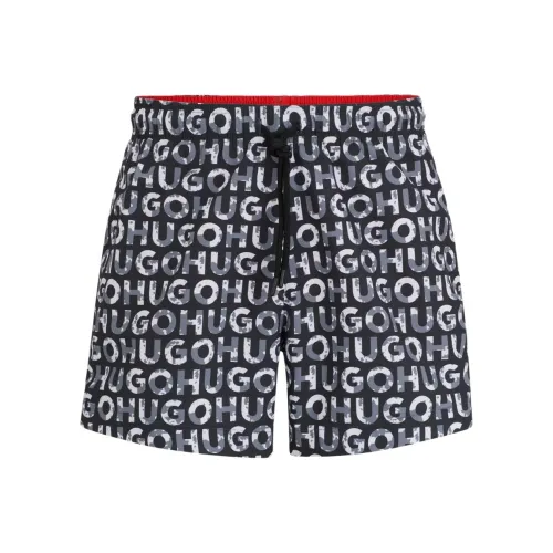Hugo Boss Переработанный материал Плавание Шорты с логотипом Принт Пляжные шорты Мужской Черный