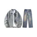 Set (Винтажный синий куртка + Ностальгические синие джинсы)