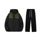 Thickened Set (Черный Зеленый Топ + Черные Штаны с Флисовой Подкладкой)