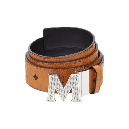 MCM Leather Canvas Metal Component Leather Belts Unisex Brown