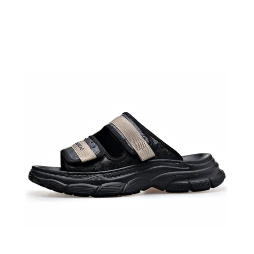 SHUPATE Кожаный Пэчворк Slip-Resistant Quick-Dry Massage Slippers Men's Black