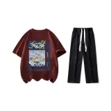 Комплект (Бордовая рубашка с коротким рукавом + черные джинсы)