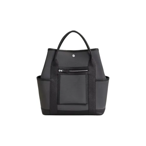 HERMES Garden Party Militaire Холст с Negonda Телячья кожа Сумка Женская Сланец и Черный