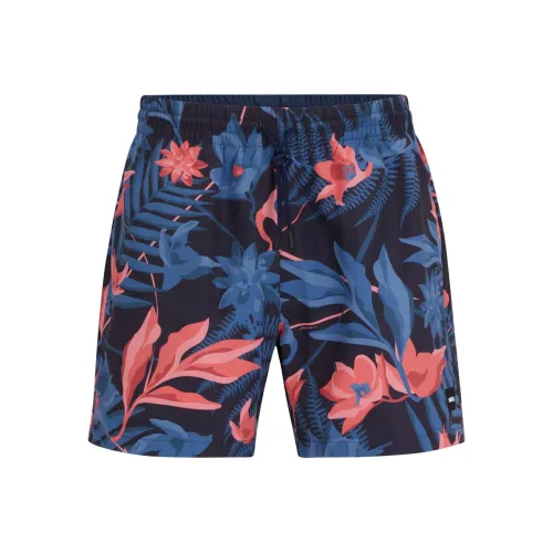 Hugo Boss Тропический с принтом быстро сохнущие шорты для плавания с логотипом значок пляжные шорты мужские темно-синий