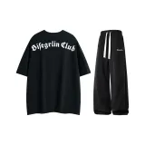 Комплект (Черная рубашка с коротким рукавом с белой графикой + черные штаны)