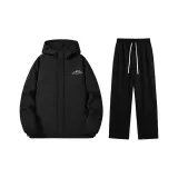 Thickened и Fleece-Lined Set (Черный топ + Черные штаны с флисовой подкладкой)