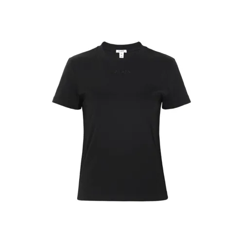 Alaia Буква Вышитая Круглый Вырез Короткий Рукав Т-Рубашка Женская Черная