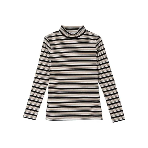 FAWENXIANGZI T-рубашка Женская Черно-белая Абрикосовые полосы